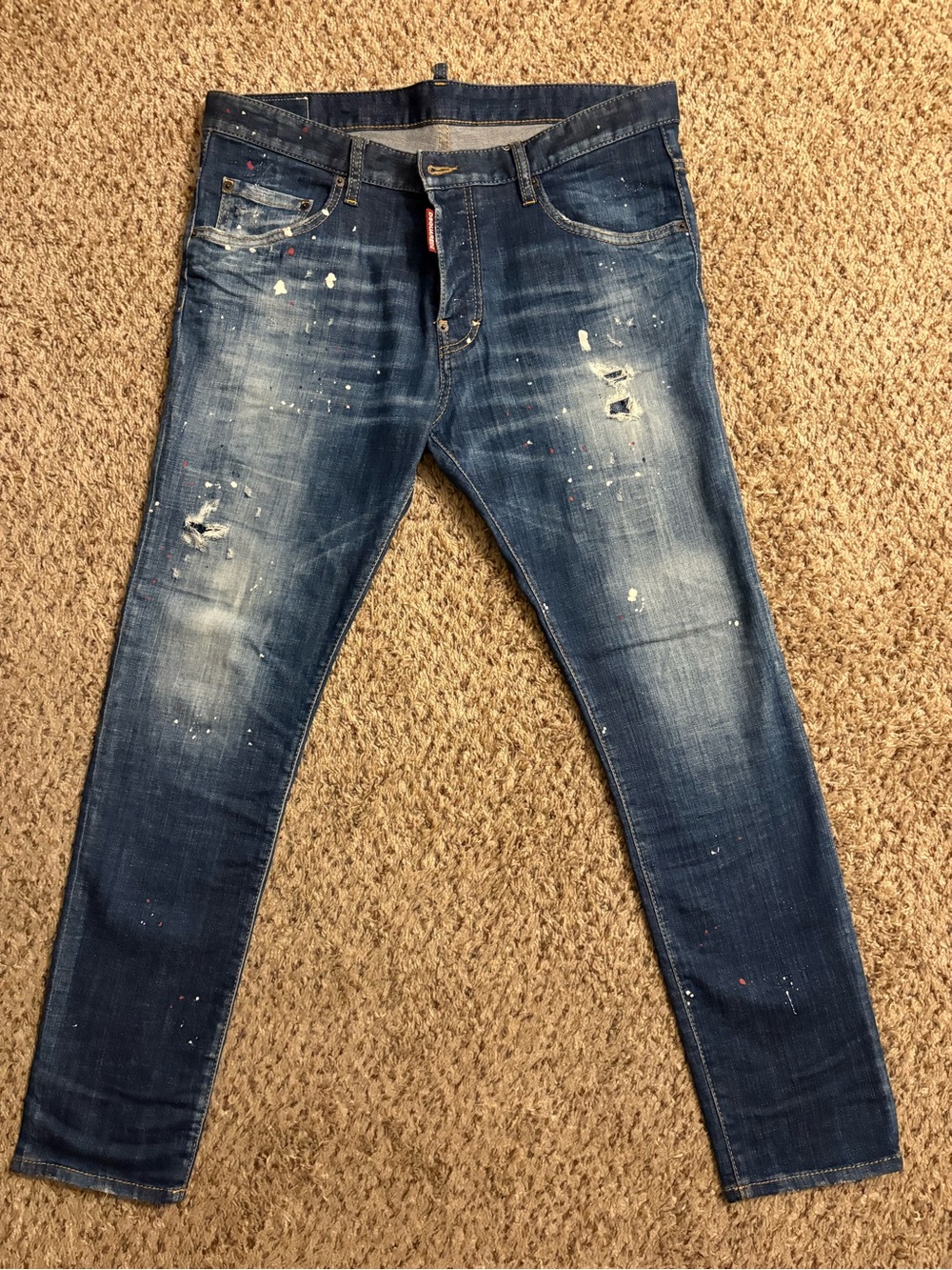 DSQUARED2 Men's Slim Distressed Blue Paint-Splatter Jeans